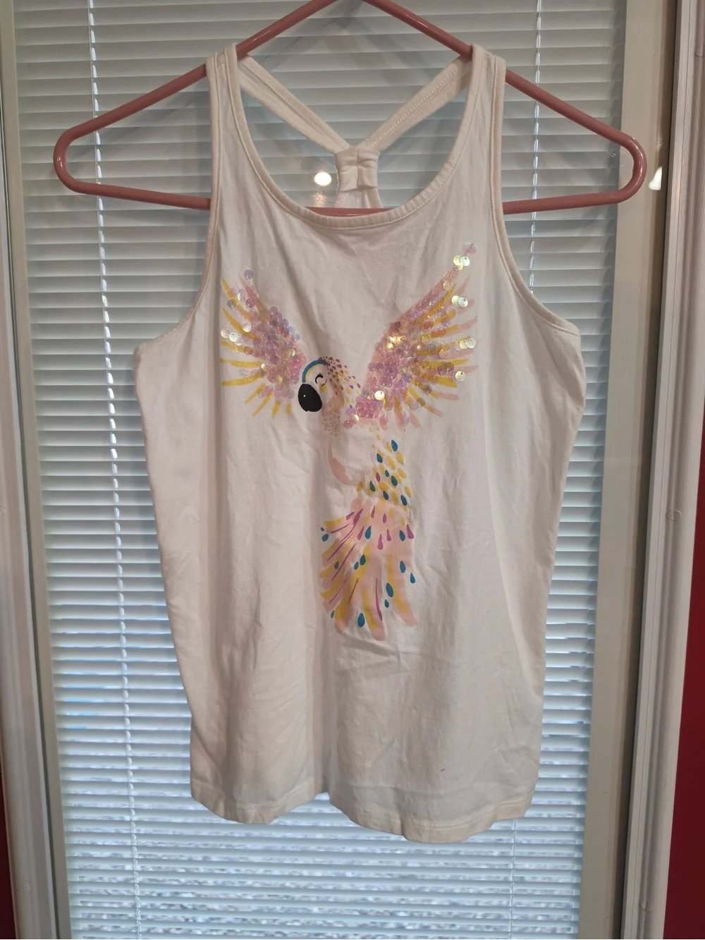 OshKosh B'gosh White Racerback Tank with Sequined Bird Graphic